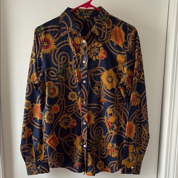 Lauren Ralph Lauren Equestrian Crest Logo Button Down Shirt L - Picture 1 of 10
